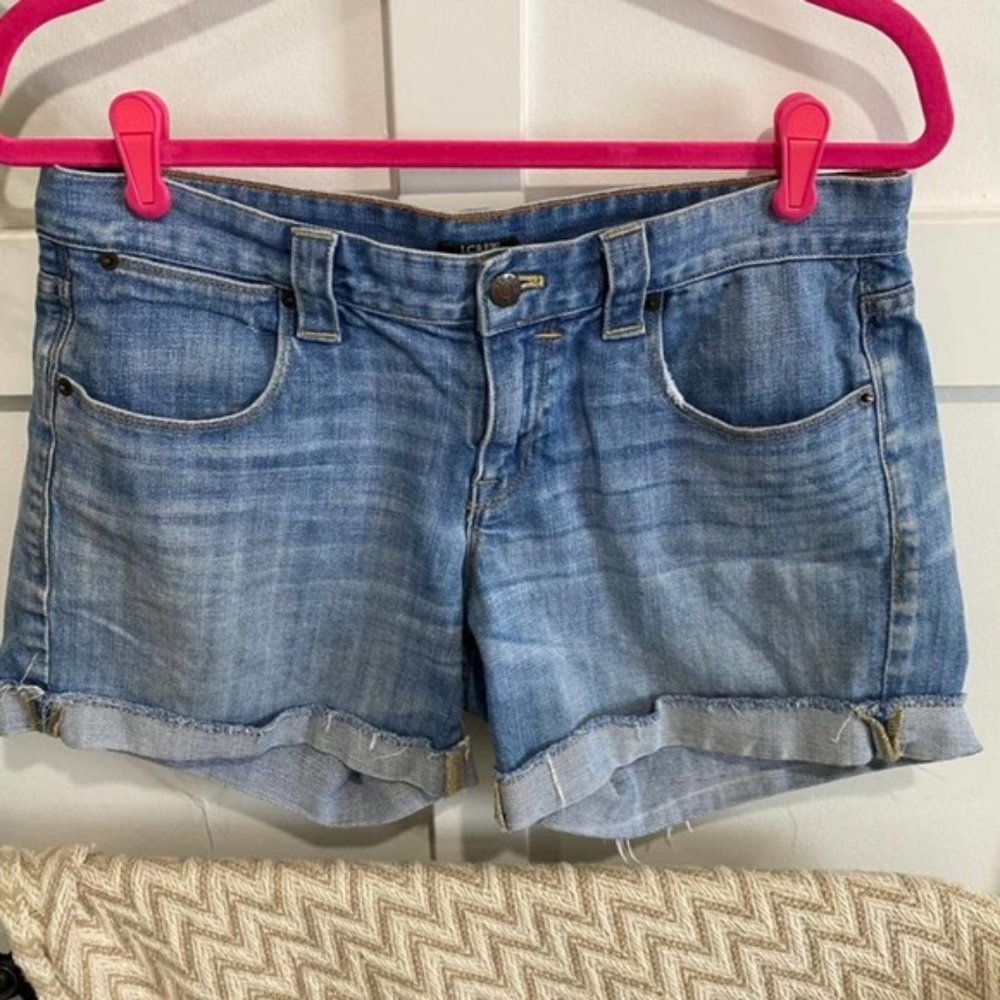 Rolled Cuff Denim Shorts Frayed Hem